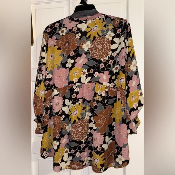 DR2 by Daniel Rainn Floral Peasant Women's 3/4 Sleeve Sheer Blouse - Picture 7 of 9